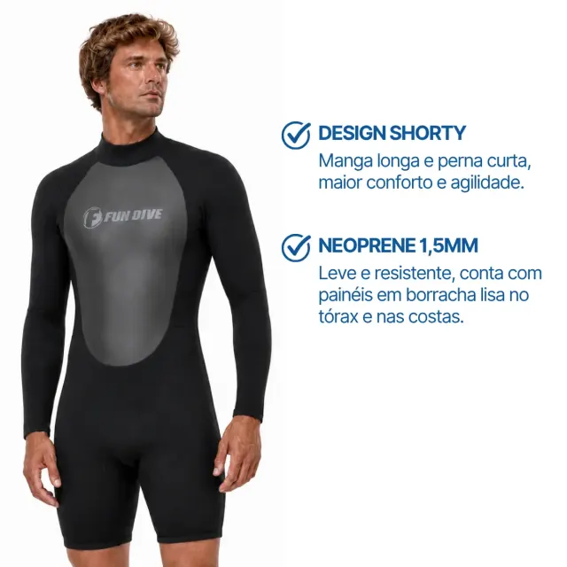 Roupa de Neoprene Shorty 1.5mm Fun Dive · Manga Longa e Perna Curta para Surf - Imagem 3