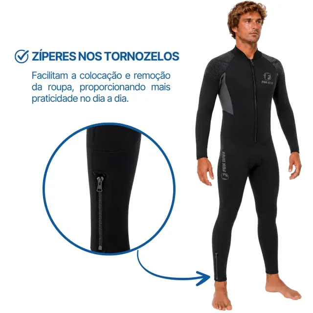 Roupa de Mergulho Fun Dive Rocas Zip 5mm Neoprene Unissex Zíper YKK Frontal e Tornozelo - Imagem 4
