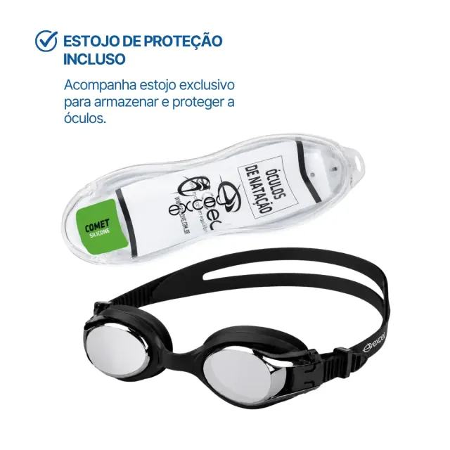 Óculos de Natação Adulto Excel Comet com Vedação em Silicone e Lentes em Policarbonato - Imagem 21