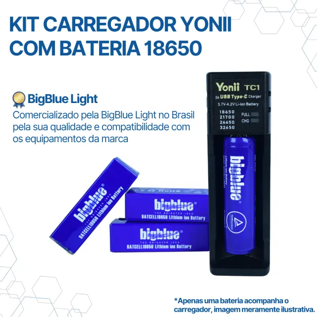 KIT BATCHRUSB CARREGADOR YONII TC1 2A USB-C BATERIA 18650 - Imagem 2