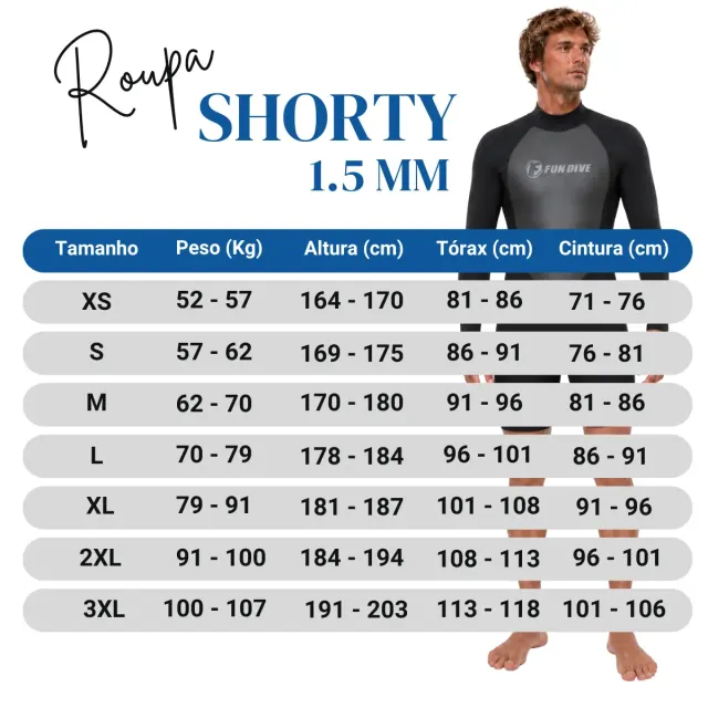 Roupa de Neoprene Shorty 1.5mm Fun Dive · Manga Longa e Perna Curta para Surf - Imagem 6