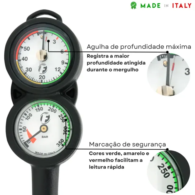 Console Duplo de Mergulho Fun Dive — Manômetro 350 BAR + Profundímetro 70 m - Imagem 3
