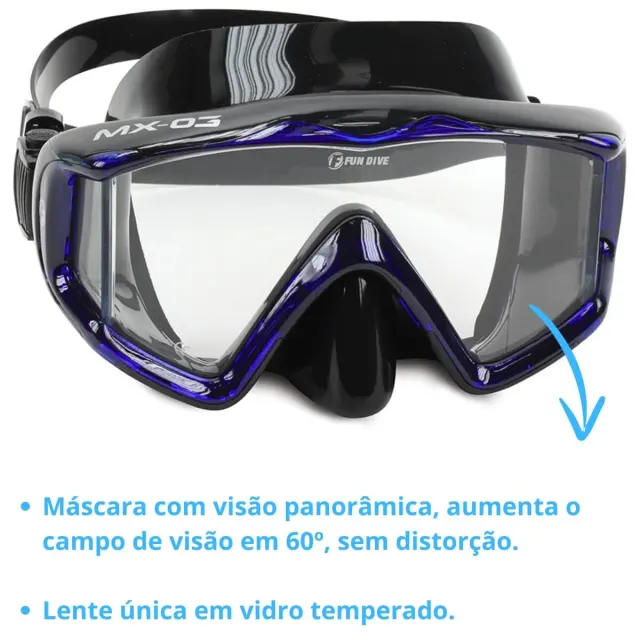 Máscara de Mergulho Panorâmica com Lente Única e Visão Lateral | Silicone Silsoft - Imagem 7