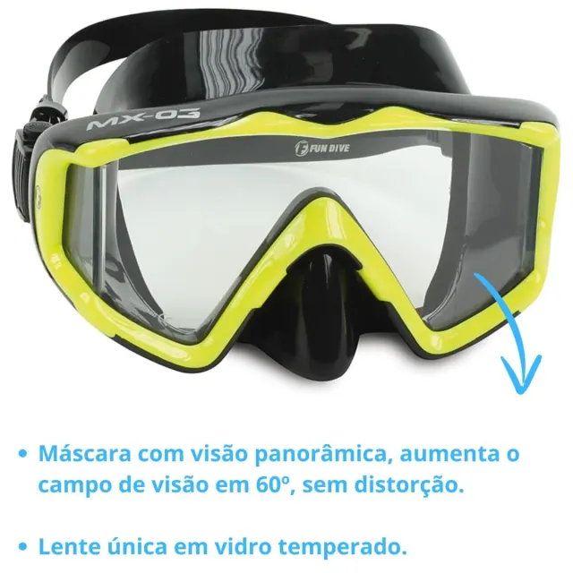 Máscara de Mergulho Panorâmica com Lente Única e Visão Lateral | Silicone Silsoft - Imagem 3