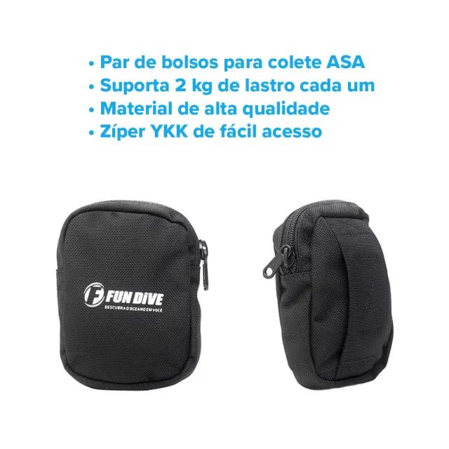 Par de Bolsos de Lastro Fun Dive · Zíper para Colete Asa (Wing) - Imagem 3