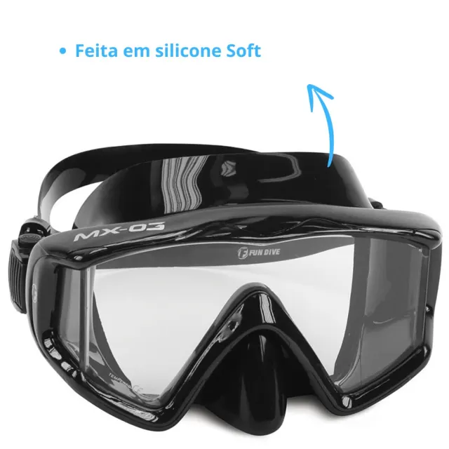 Máscara de Mergulho Panorâmica com Lente Única e Visão Lateral | Silicone Silsoft - Imagem 16