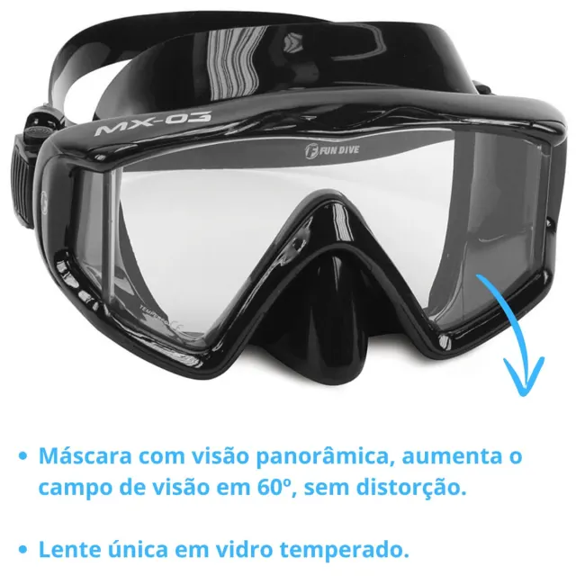 Máscara de Mergulho Panorâmica com Lente Única e Visão Lateral | Silicone Silsoft - Imagem 14