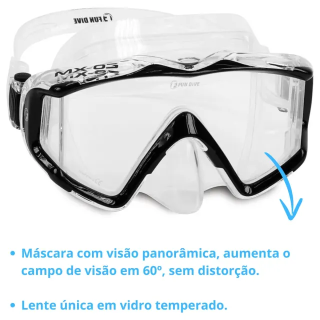 Máscara de Mergulho Panorâmica com Lente Única e Visão Lateral | Silicone Silsoft - Imagem 18