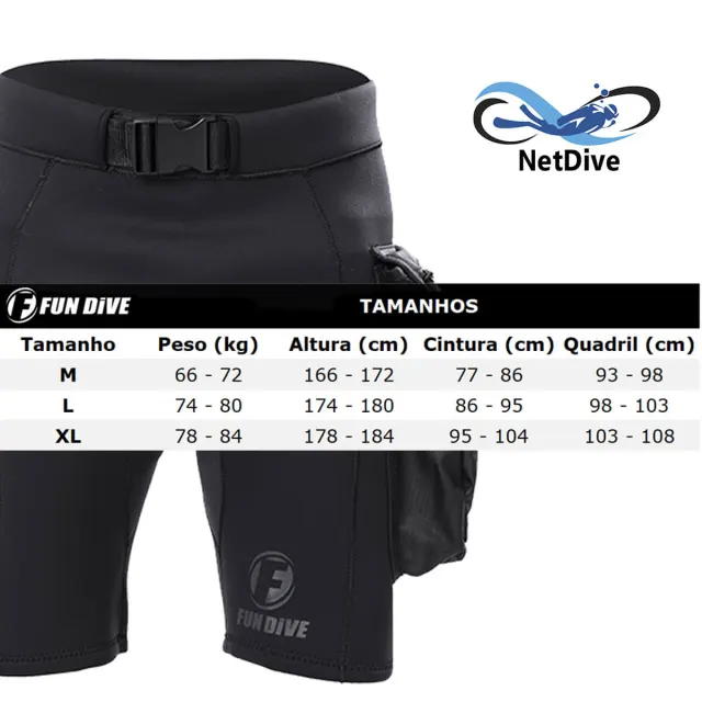 Bermuda de Neoprene 3mm Fun Dive Short-Tek · Mergulho Técnico com Bolsos e D-ring - Imagem 6