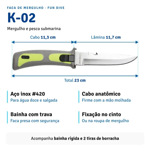 Faca de Mergulho K-02 Fun Dive Inox com Bainha - Imagem 5