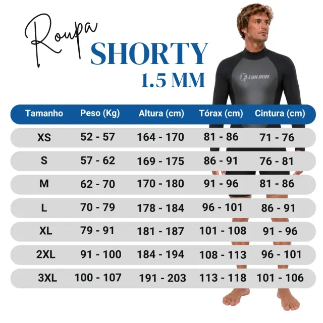 Roupa de Neoprene Shorty 1.5mm Fun Dive · Manga Longa e Perna Curta para Surf - Imagem 5