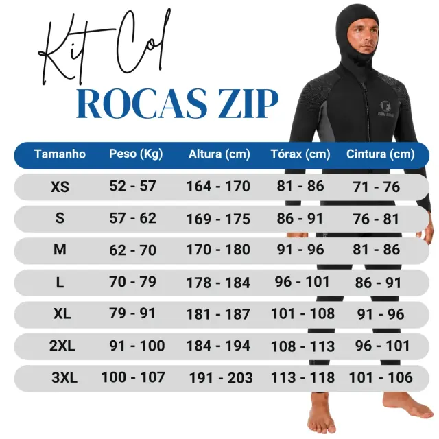 Kit Roupa de Mergulho Fun Dive Rocas Zip 5mm com Colete e Capuz - Imagem 7