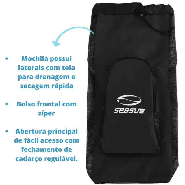 Mochila Drenante Seasub para Mergulho e Pesca Sub — Nylon 420 Plastificado com Ventilação - Imagem 6