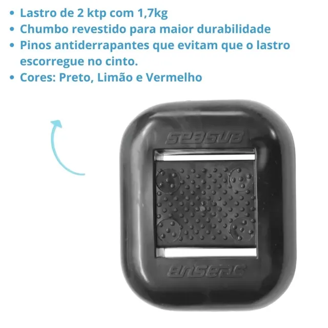 Lastro de Mergulho Seasub 2 KTP 1,7 kg - Chumbo Plastificado Preto - Imagem 3