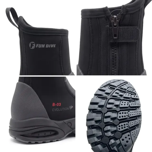 Bota de Neoprene Semi-Seca 5mm para Mergulho Fun Dive B-03 Zíper YKK - Imagem 4
