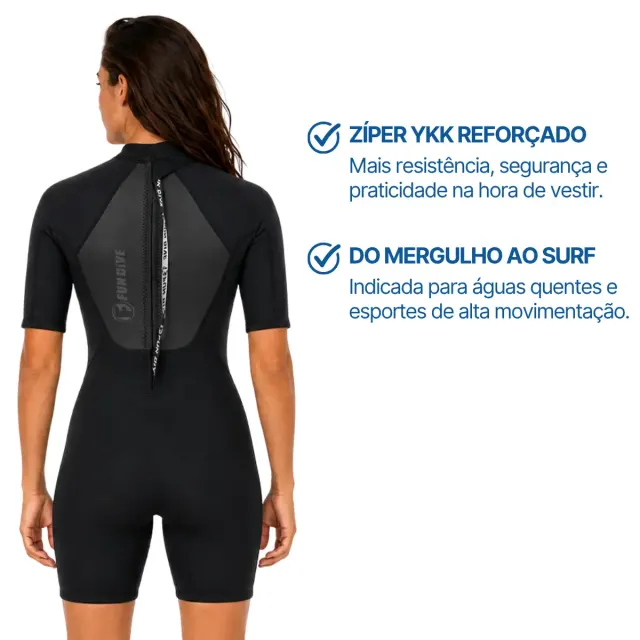 Roupa de Neoprene Shorty 3mm Fun Dive Wailea — Manga Curta, Zíper nas Costas - Imagem 3