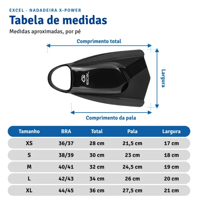 Nadadeira de Natação Excel X-Power 100% Silicone Pala Curta para Treino - Imagem 7