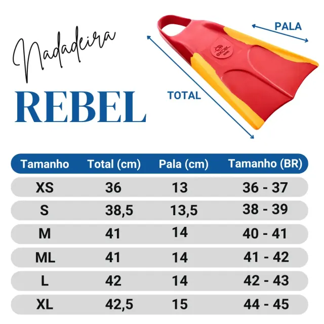 REBEL, Nadadeira borracha pala curta - Imagem 8