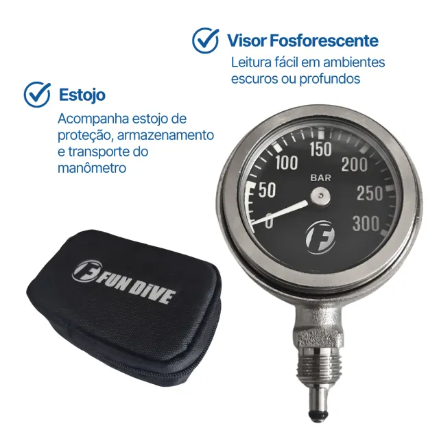 FDMNT45Manômetro Fun Dive 300 Bar com Mostrador de 4,5cm sem Mangueira - Imagem 5