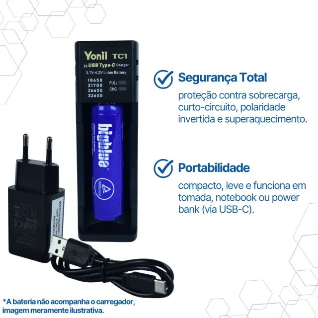 BATCHRUSB CARREGADOR YONII TC1 2A USB-C BATERIA LI-ION UNIVERSAL - Imagem 4