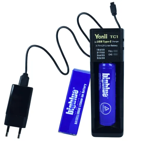 KIT BATCHRUSB CARREGADOR YONII TC1 2A USB-C BATERIA 18650