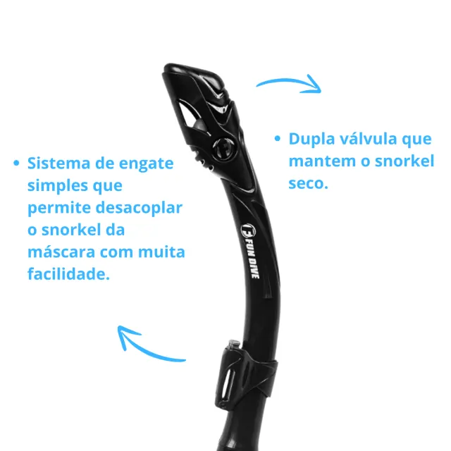 Kit Máscara Fun Dive Onix com Snorkel SK-10 Dry e Dupla Válvula - Imagem 8
