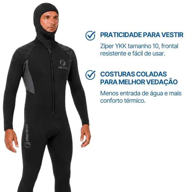 Kit Roupa de Mergulho Fun Dive Rocas Zip 5mm com Colete e Capuz - Imagem 3