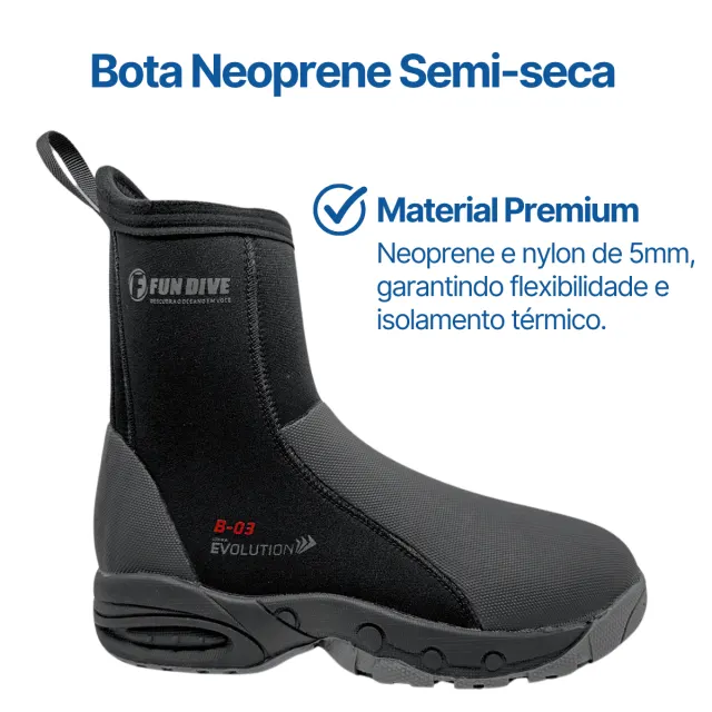 Bota de Neoprene Semi-Seca 5mm para Mergulho Fun Dive B-03 Zíper YKK - Imagem 2