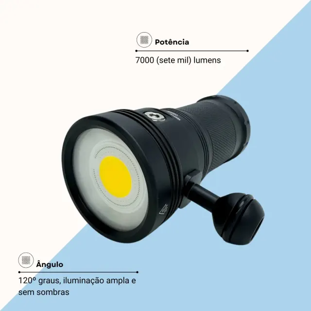 Lanterna de Vídeo Subaquática Fun Dive VL-7000 · 7000 Lumens Recarregável - Imagem 4