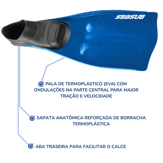 Nadadeira Seasub com Sapata Fechada e Pala em EVA para Mergulho - Imagem 7