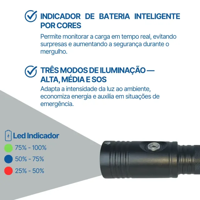 Lanterna de Mergulho Fun Dive MAX 1200 Lumens · Recarregável, IPX8 e Alcance de 276m - Imagem 4
