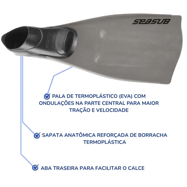 Nadadeira Seasub com Sapata Fechada e Pala em EVA para Mergulho - Imagem 12
