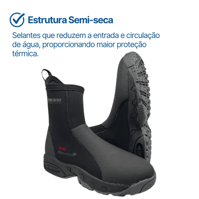 Bota de Neoprene Semi-Seca 5mm para Mergulho Fun Dive B-03 Zíper YKK - Imagem 5
