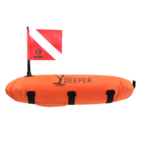Boia Torpedo Fun Dive · Sinalização de Mergulho com Bandeira e 6 D-rings