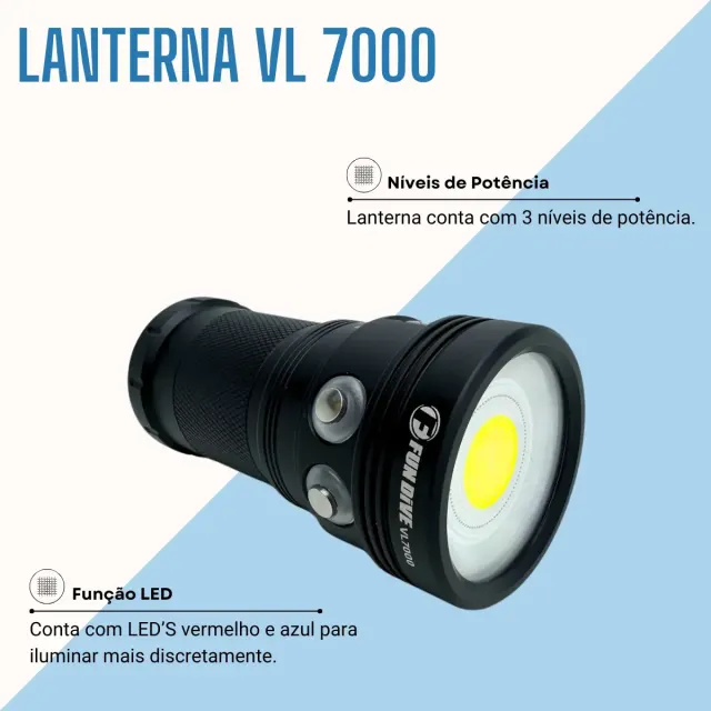 Lanterna de Vídeo Subaquática Fun Dive VL-7000 · 7000 Lumens Recarregável - Imagem 2