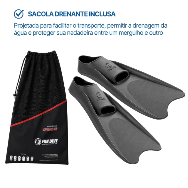 Nadadeira Pé de Pato Sprinter Fun Dive - Pé Fechado em Borracha para Resgate e Natação - Imagem 4