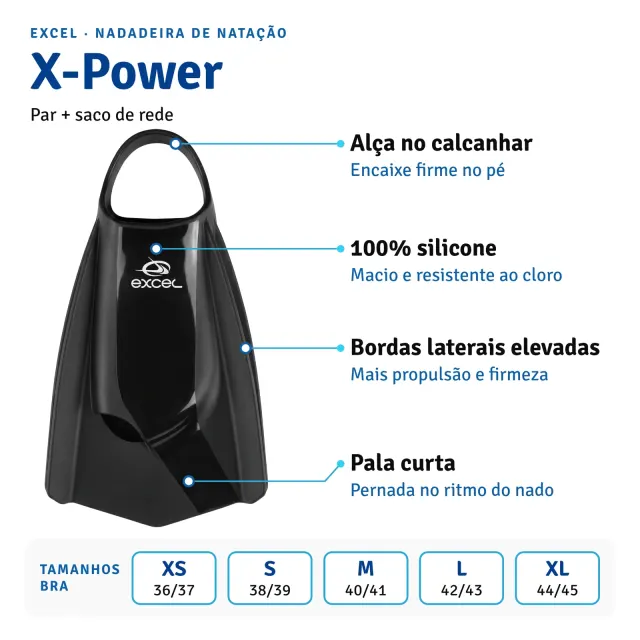 Nadadeira de Natação Excel X-Power 100% Silicone Pala Curta para Treino - Imagem 5