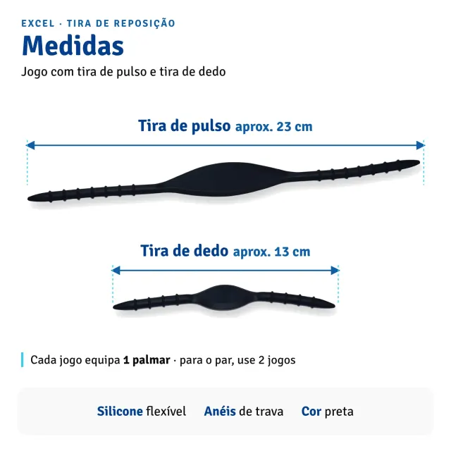 Tira de Reposição para Palmar Excel em Silicone – Jogo Pulso e Dedo - Imagem 2