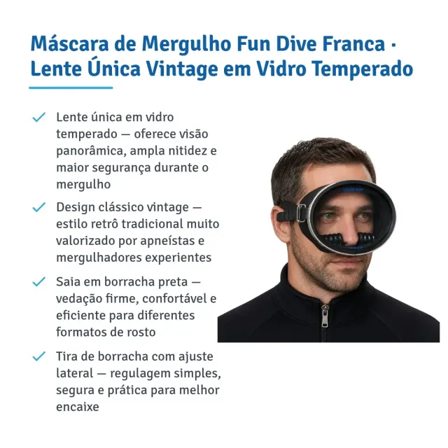 Máscara de Mergulho Fun Dive Franca · Lente Única Vintage em Vidro Temperado - Imagem 7