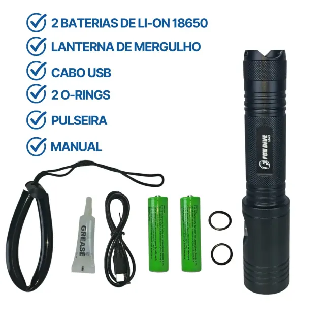 Lanterna de Mergulho Fun Dive MAX 1200 Lumens · Recarregável, IPX8 e Alcance de 276m - Imagem 3