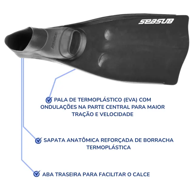 Nadadeira Seasub com Sapata Fechada e Pala em EVA para Mergulho - Imagem 2