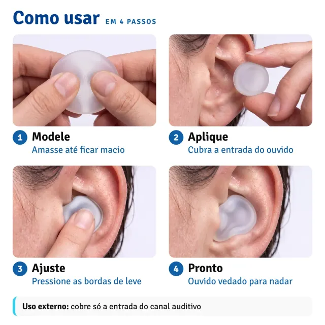 Tampão de Ouvido para Natação Excel TS-04 em Silicone Moldável com Estojo - Imagem 6