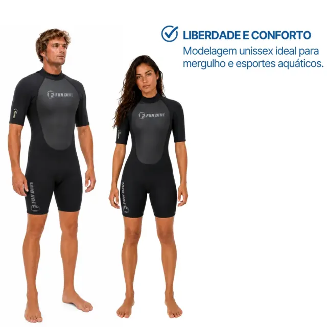 Roupa de Neoprene Shorty 3mm Fun Dive Wailea — Manga Curta, Zíper nas Costas - Imagem 4