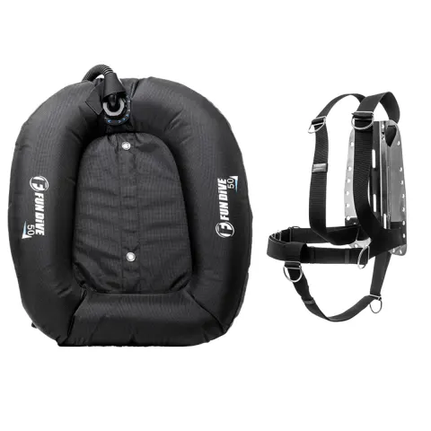 Kit Colete Asa 50 lbs Fun Dive - Backplate em Aço, Harness e Wing para Mergulho Técnico