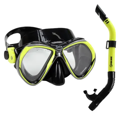Kit Máscara Onix + Snorkel SK-09 Fun Dive em Silicone para Mergulho, Snorkeling e Pesca Submarina
