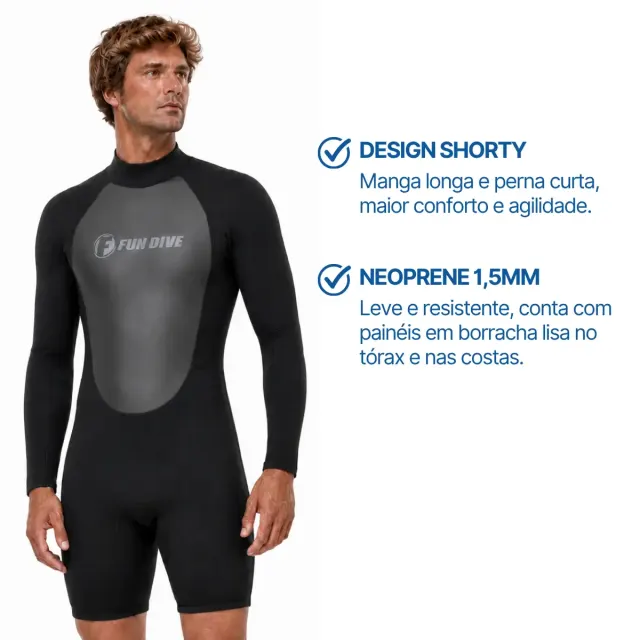 Roupa de Neoprene Shorty 1.5mm Fun Dive · Manga Longa e Perna Curta para Surf - Imagem 2